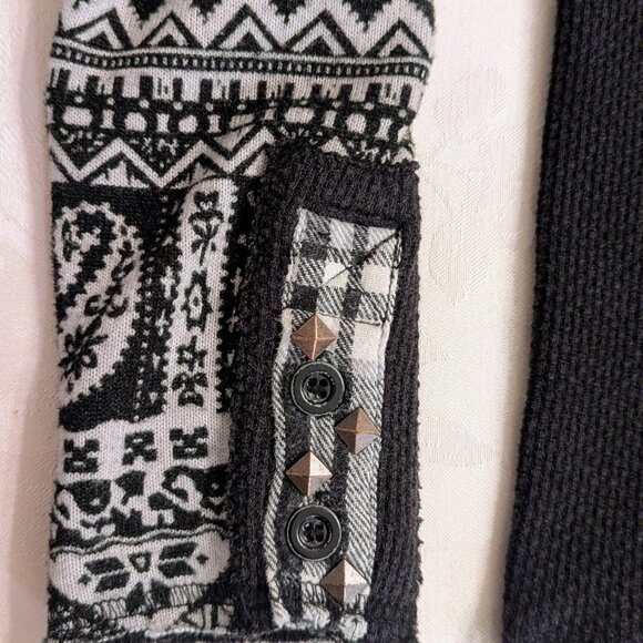 Free People We The Free Black Hyperactive Hippie Thermal Top Size L Black White - Picture 4 of 5